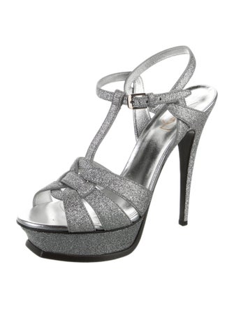 Saint Laurent Glitter T-Strap Sandals