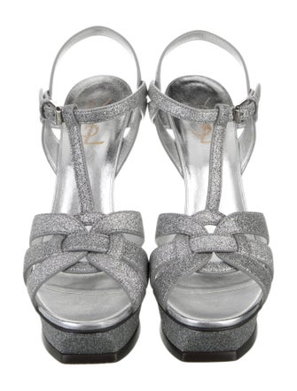 Saint Laurent Glitter T-Strap Sandals