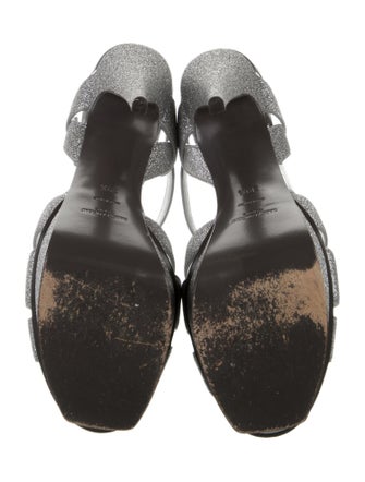 Saint Laurent Glitter T-Strap Sandals