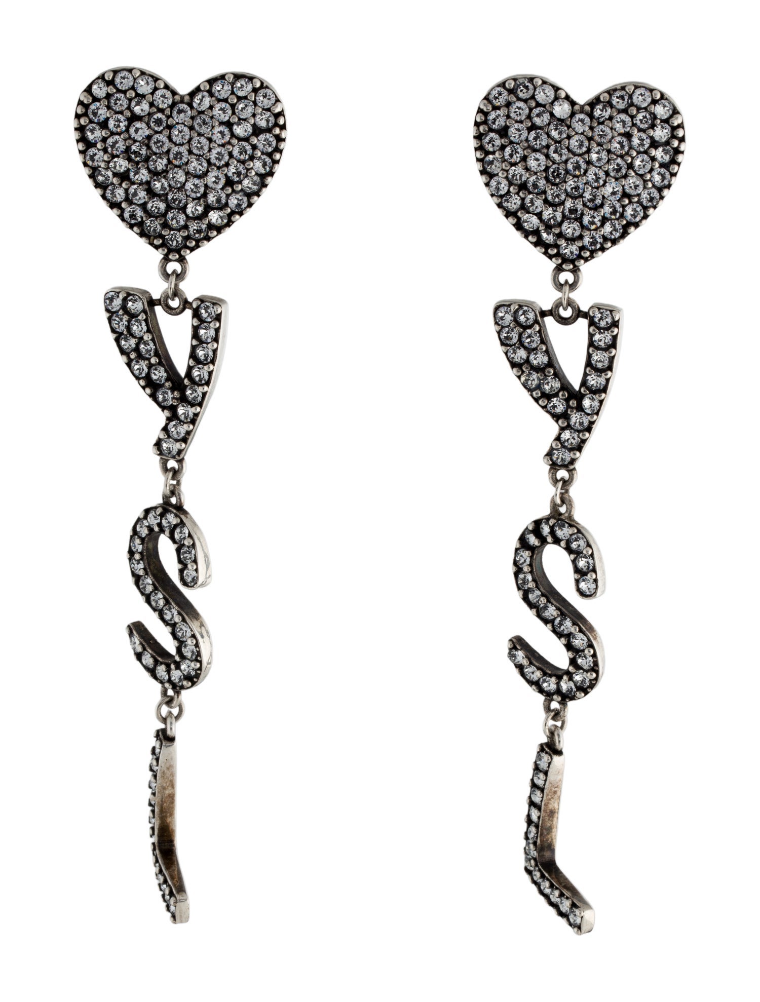 Saint Laurent Crystal Heart YSL Drop Clip-On Earrings