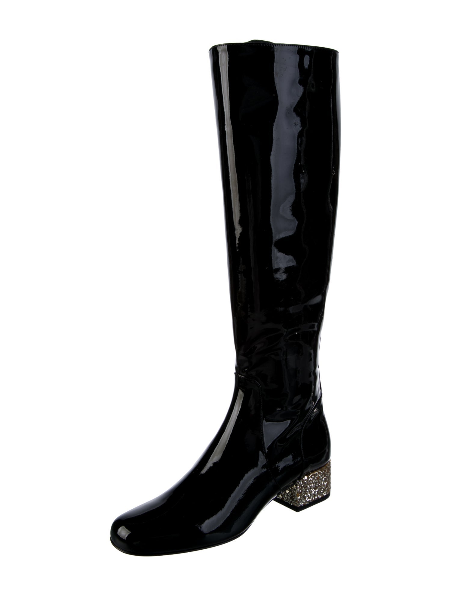 Saint Laurent Patent Leather Glitter Accents Boots