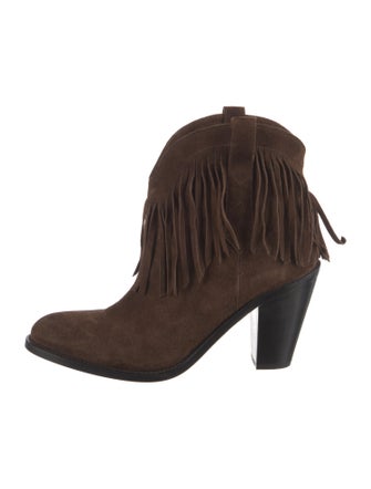 Saint Laurent Suede Fringe Trim Accent Western Boots