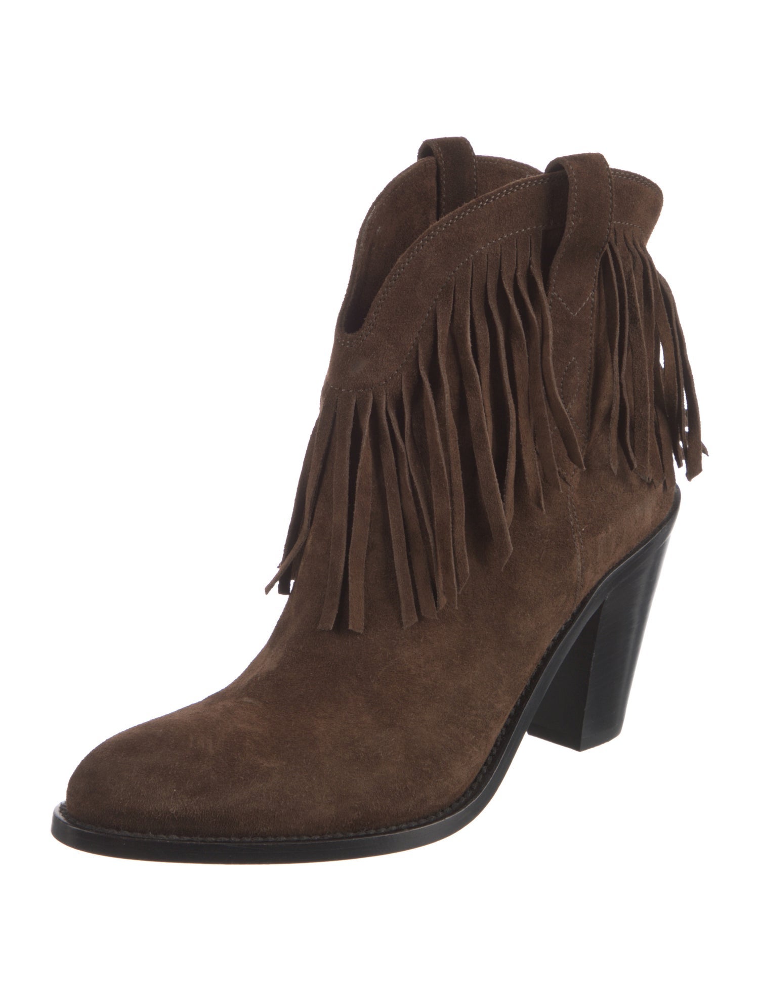 Saint Laurent Suede Fringe Trim Accent Western Boots