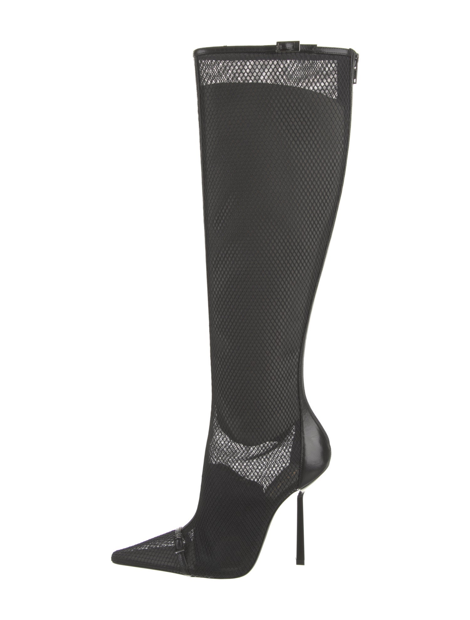Saint Laurent Mesh Leather Trim Embellishment Sock Boots
