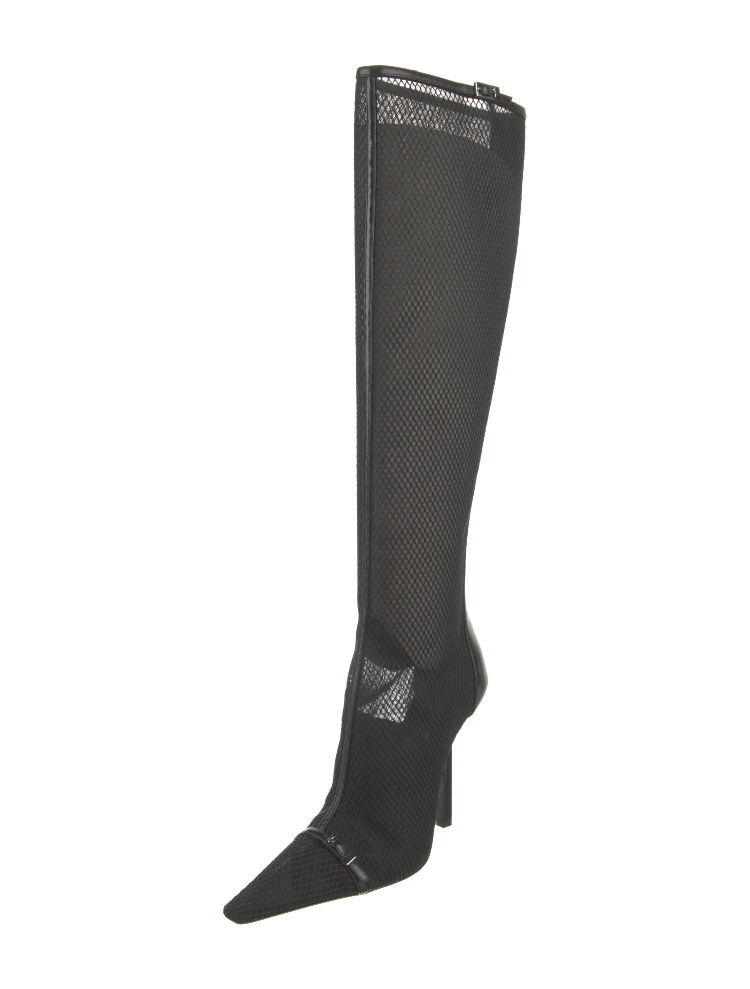 Saint Laurent Mesh Leather Trim Embellishment Sock Boots