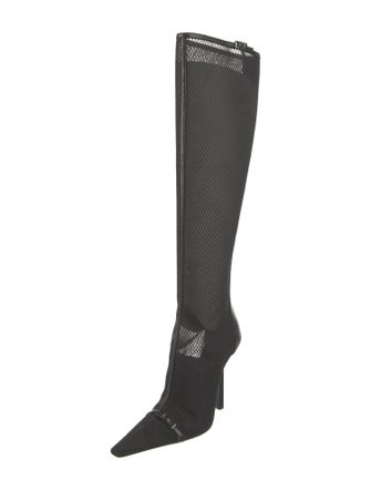 Saint Laurent Mesh Leather Trim Embellishment Sock Boots