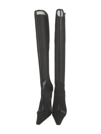 Saint Laurent Mesh Leather Trim Embellishment Sock Boots