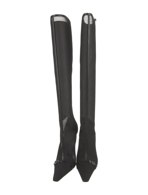 Saint Laurent Mesh Leather Trim Embellishment Sock Boots