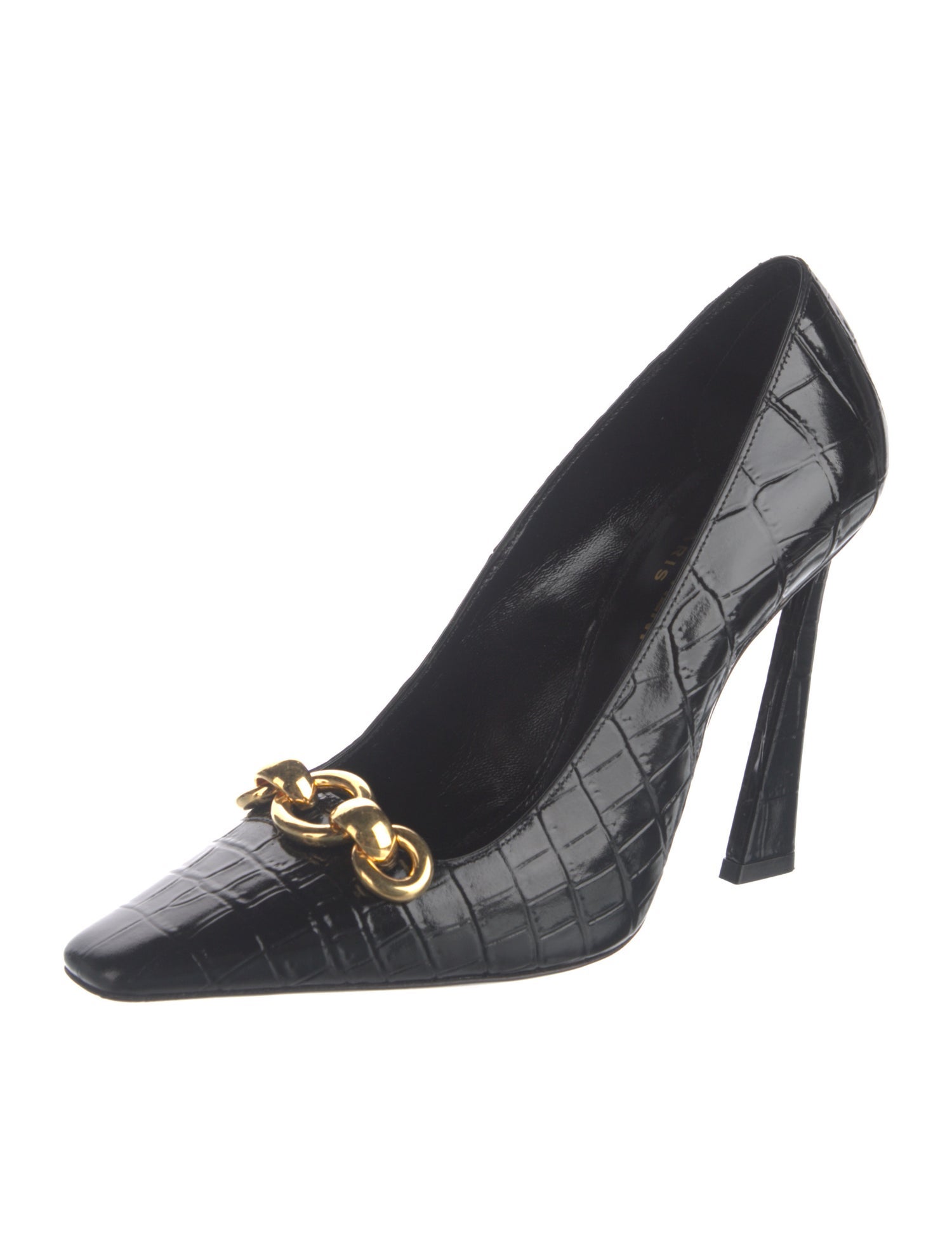 Saint Laurent Embossed Leather Chain-Link Accents Pumps