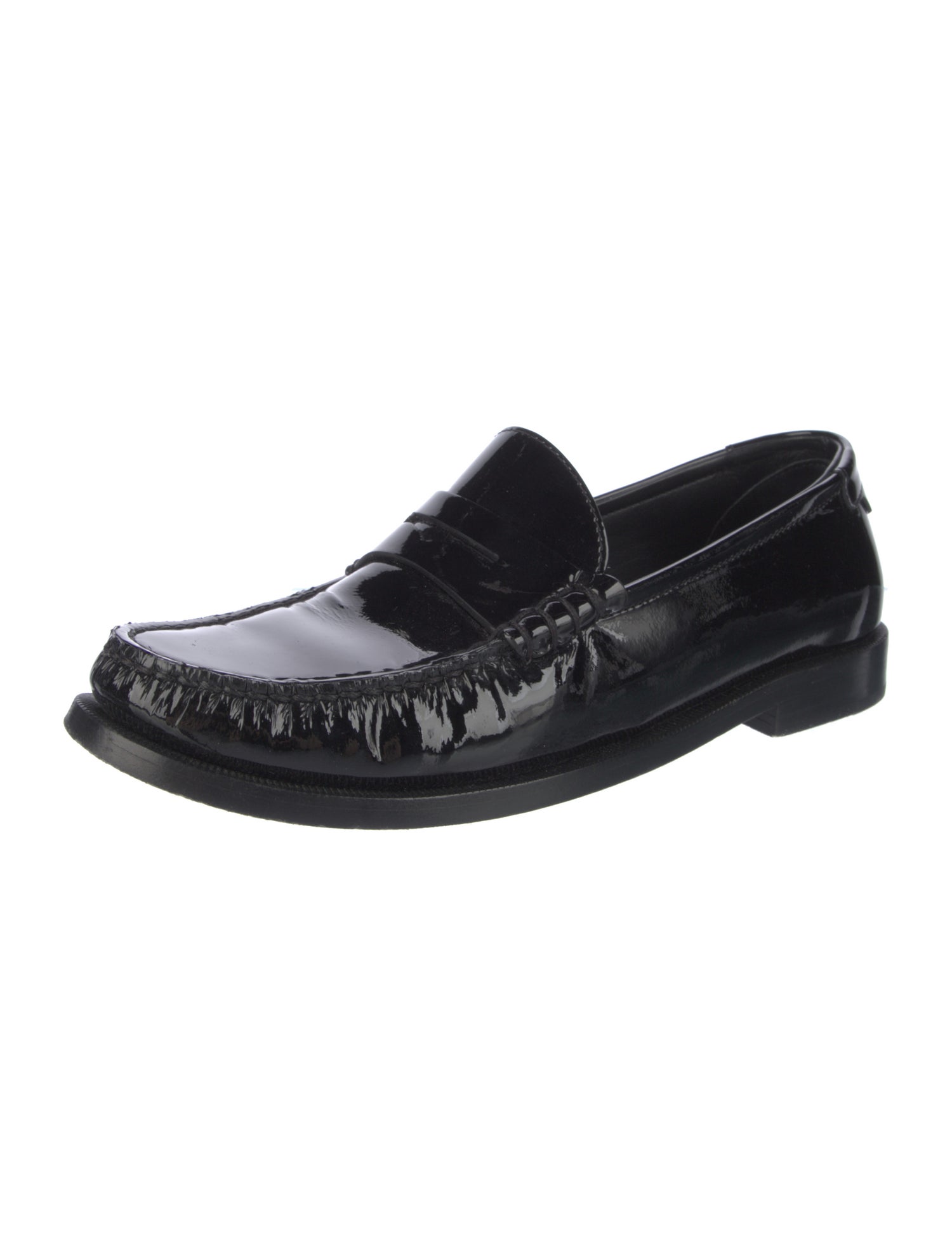Saint Laurent Patent Leather Leather Trim Embellishment Loafers