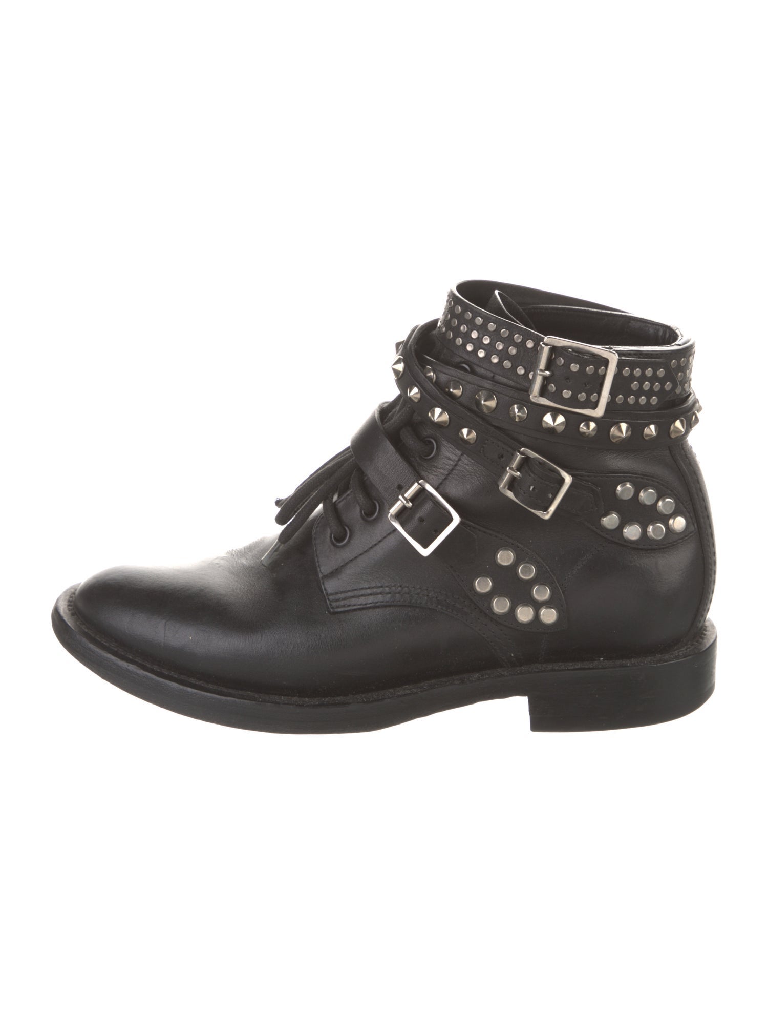 Saint Laurent Leather Studded Accents Combat Boots