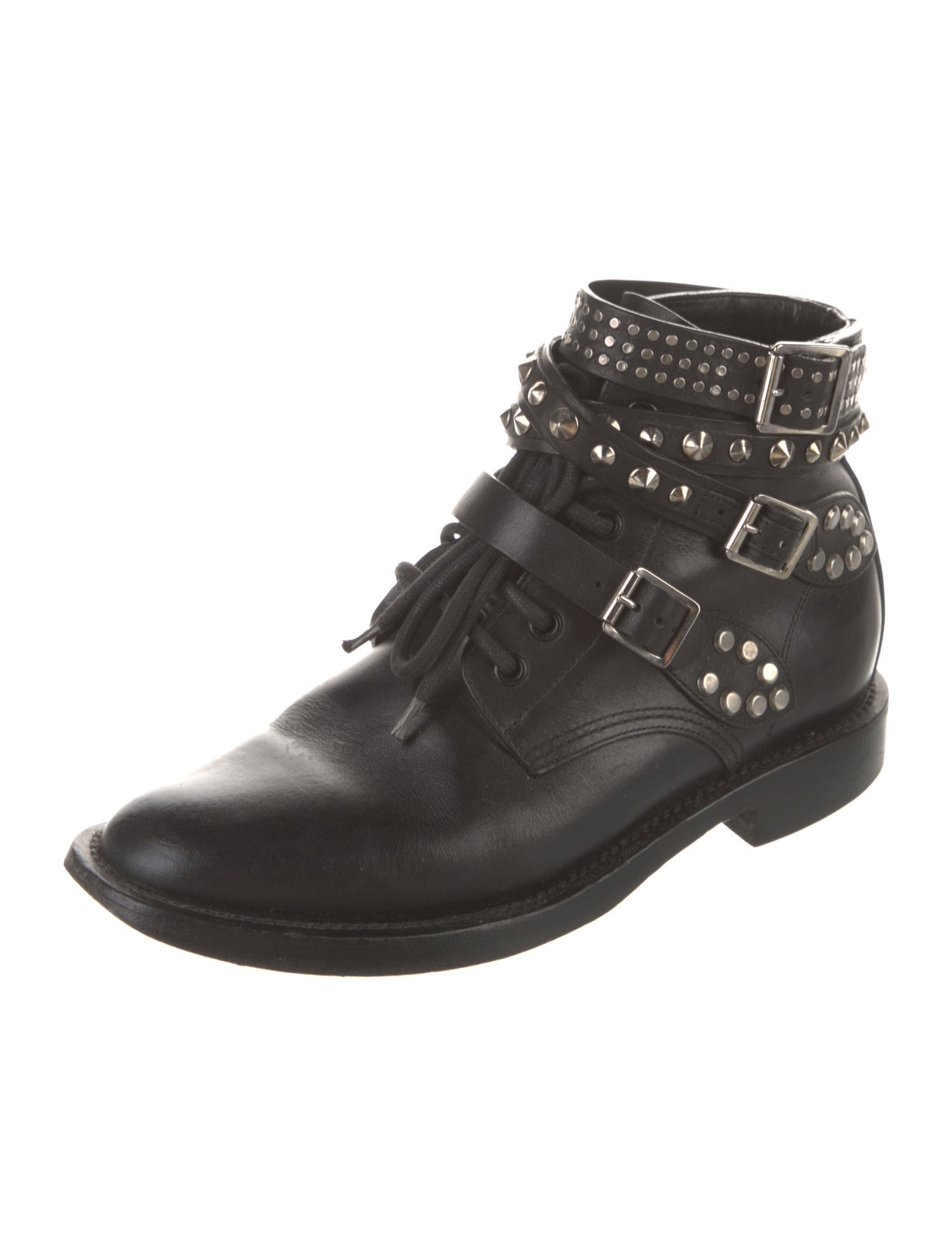 Saint Laurent Leather Studded Accents Combat Boots