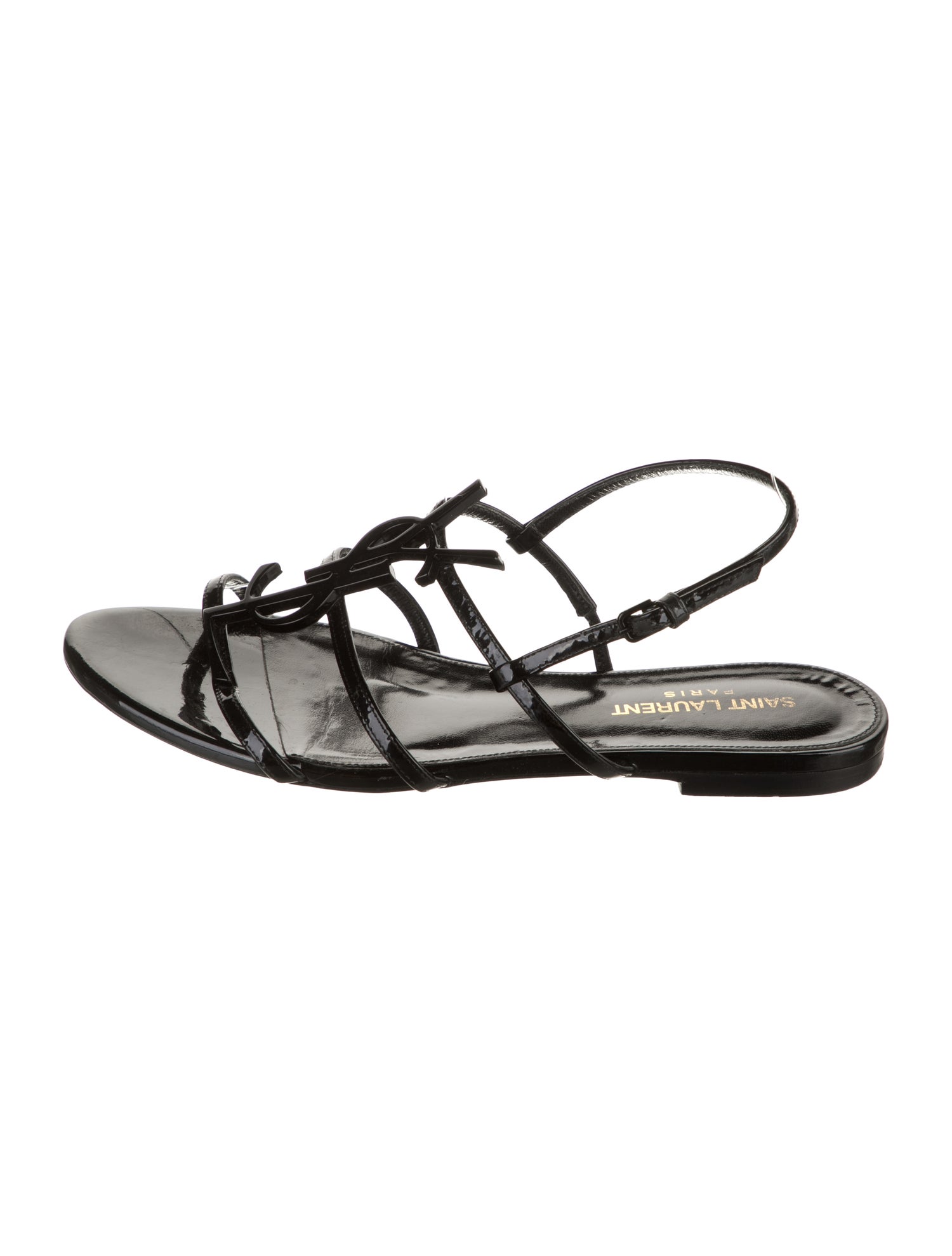 Saint Laurent Signature Logo Patent Leather Slingback Sandals