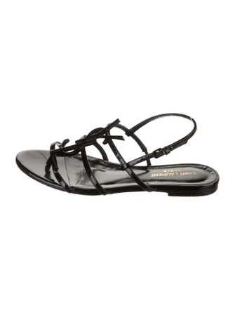 Saint Laurent Signature Logo Patent Leather Slingback Sandals