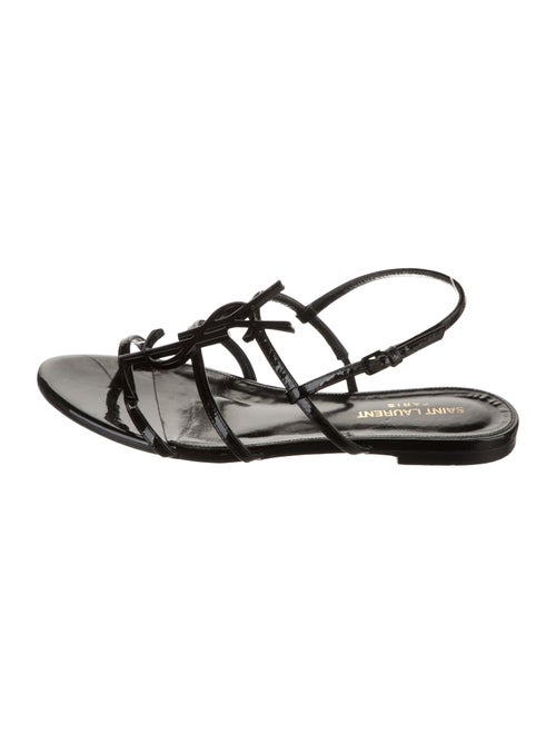 Saint Laurent Signature Logo Patent Leather Slingback Sandals