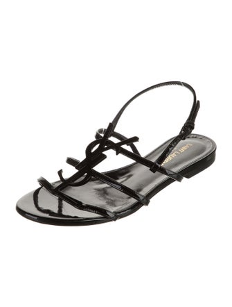 Saint Laurent Signature Logo Patent Leather Slingback Sandals