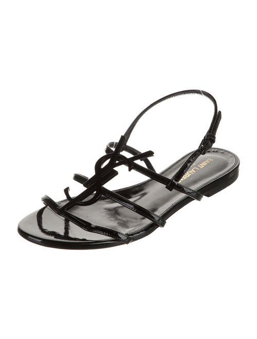 Saint Laurent Signature Logo Patent Leather Slingback Sandals