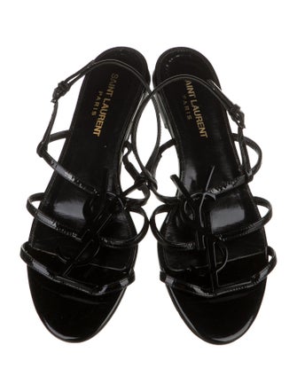 Saint Laurent Signature Logo Patent Leather Slingback Sandals