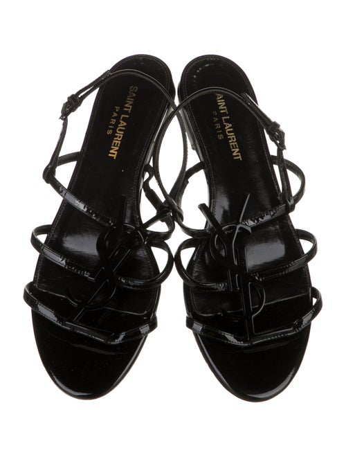 Saint Laurent Signature Logo Patent Leather Slingback Sandals