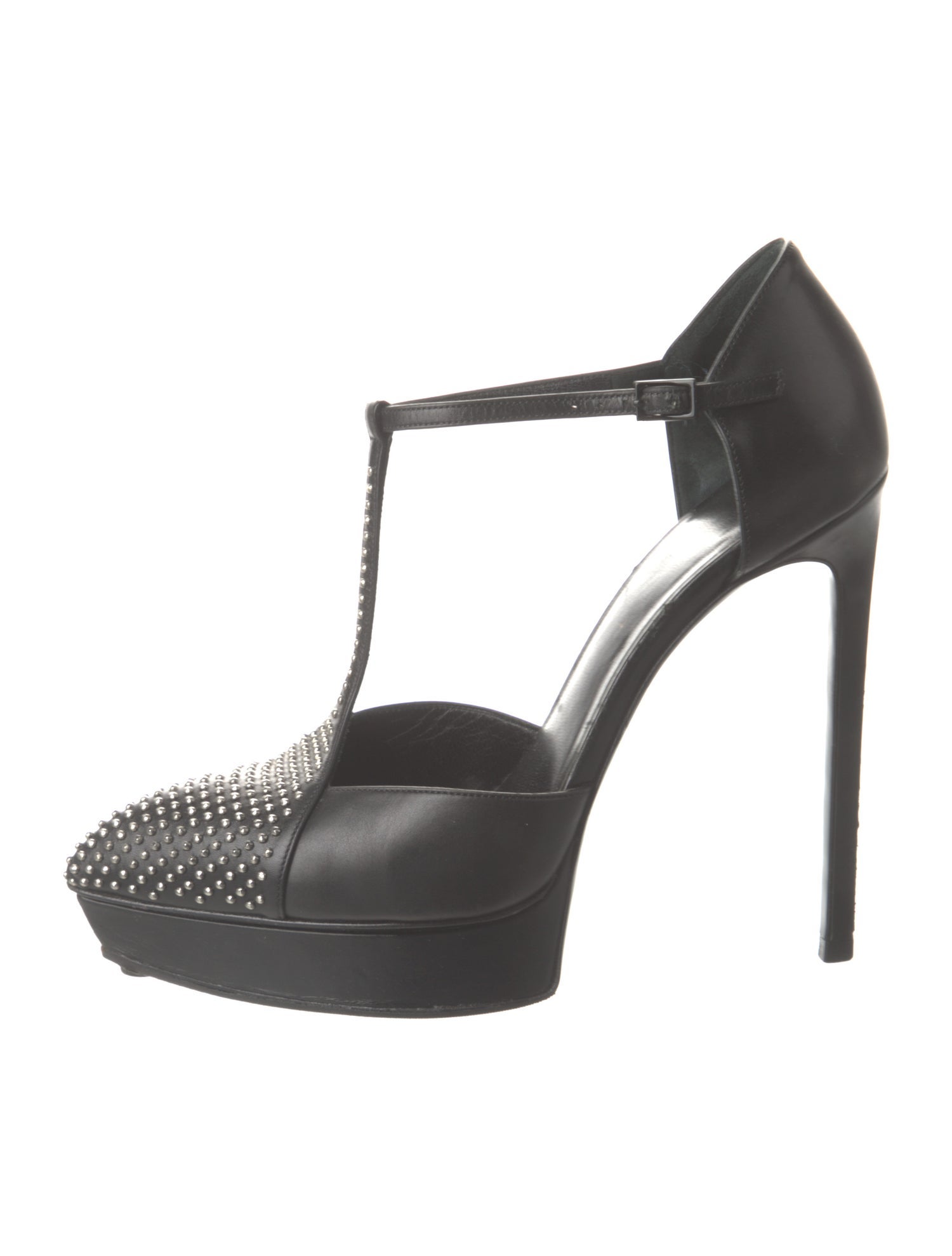 Saint Laurent Leather Studded Accents T-Strap Pumps