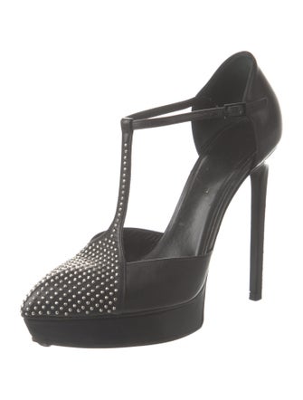Saint Laurent Leather Studded Accents T-Strap Pumps