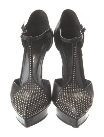 Saint Laurent Leather Studded Accents T-Strap Pumps