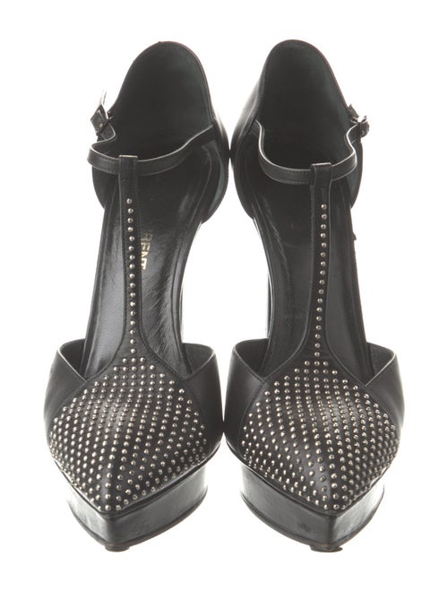 Saint Laurent Leather Studded Accents T-Strap Pumps