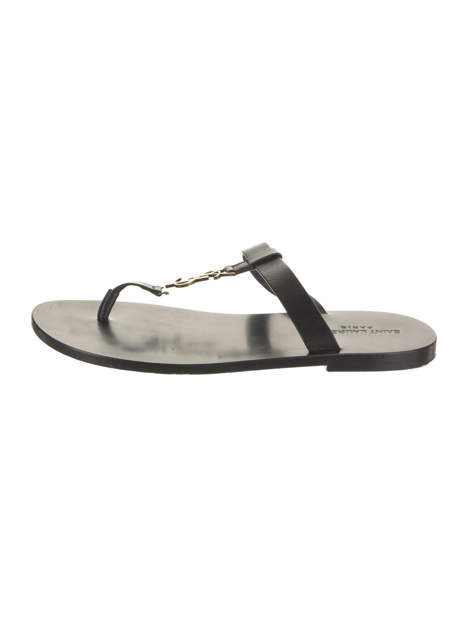 Saint Laurent Signature Logo Leather Flip Flops