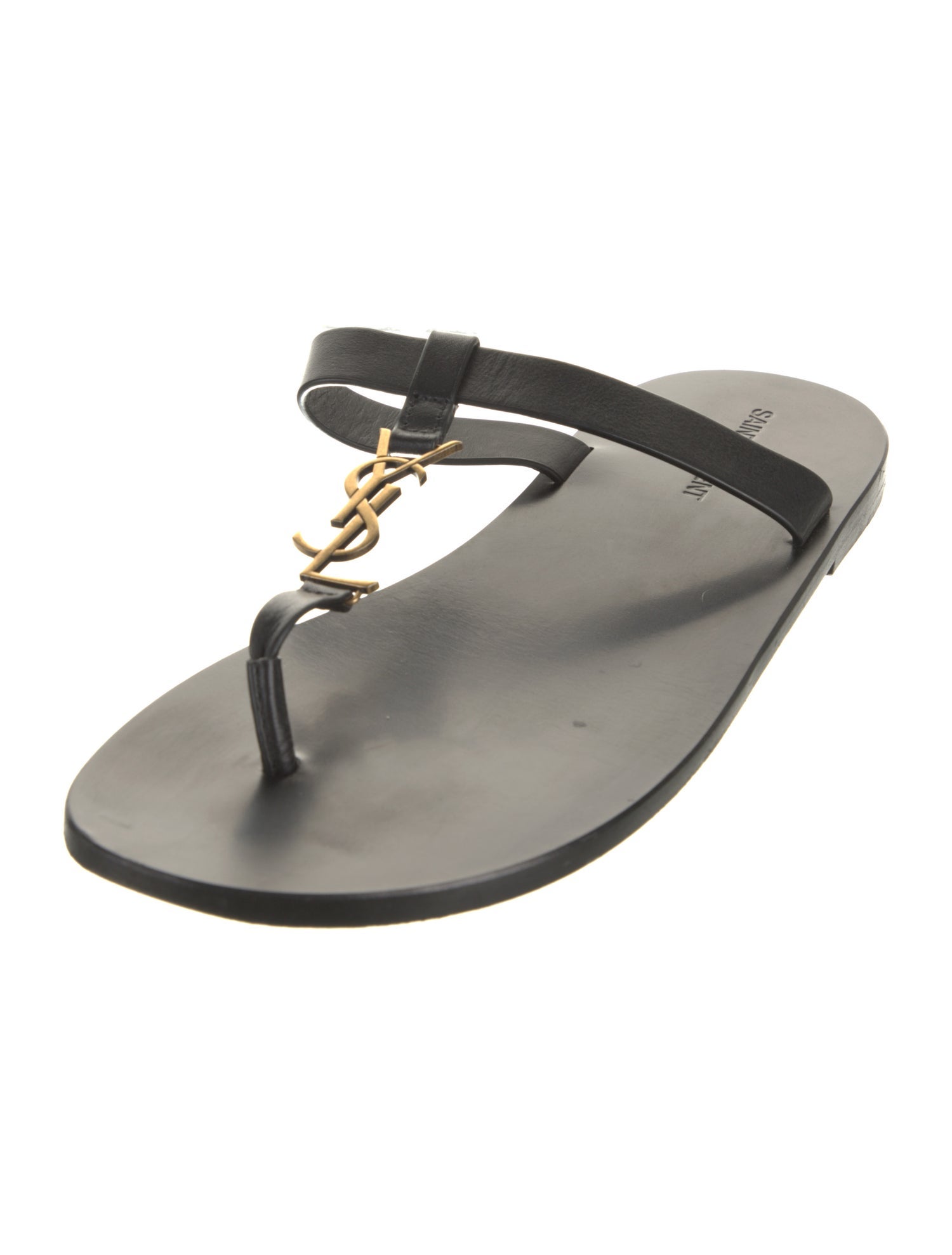 Saint Laurent Signature Logo Leather Flip Flops
