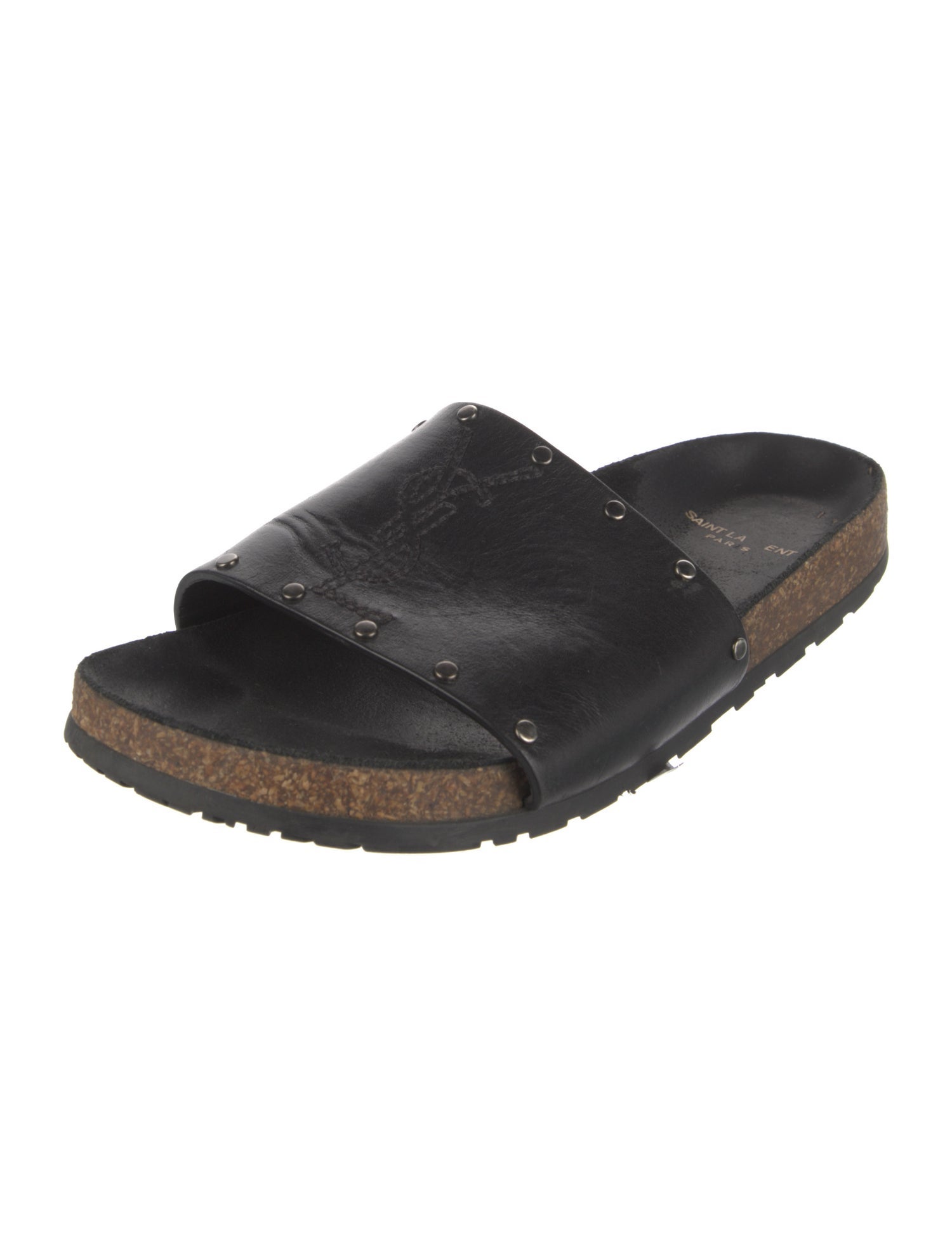 Saint Laurent Leather Studded Accents Slides