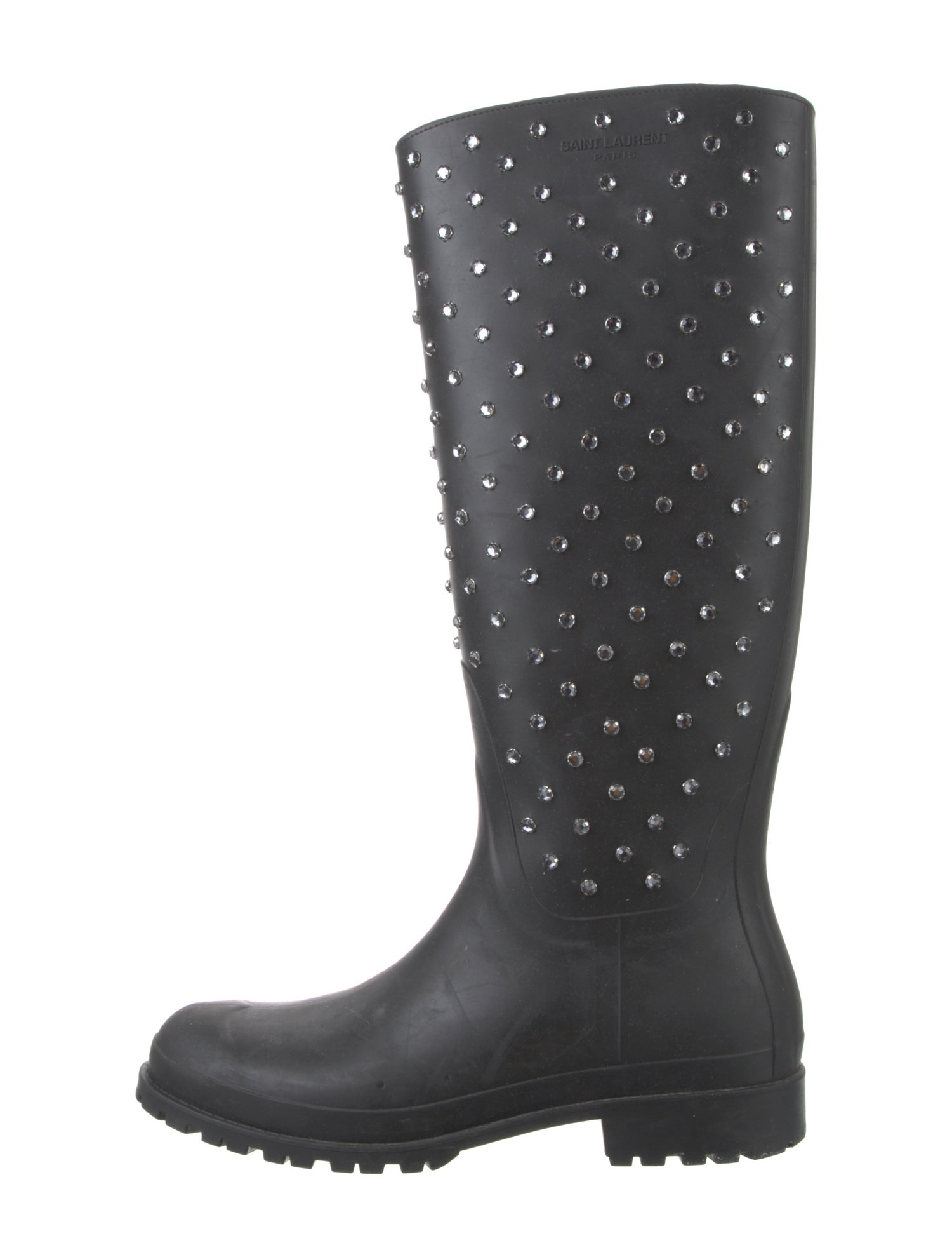 Saint Laurent Rubber Crystal Embellishments Rain Boots