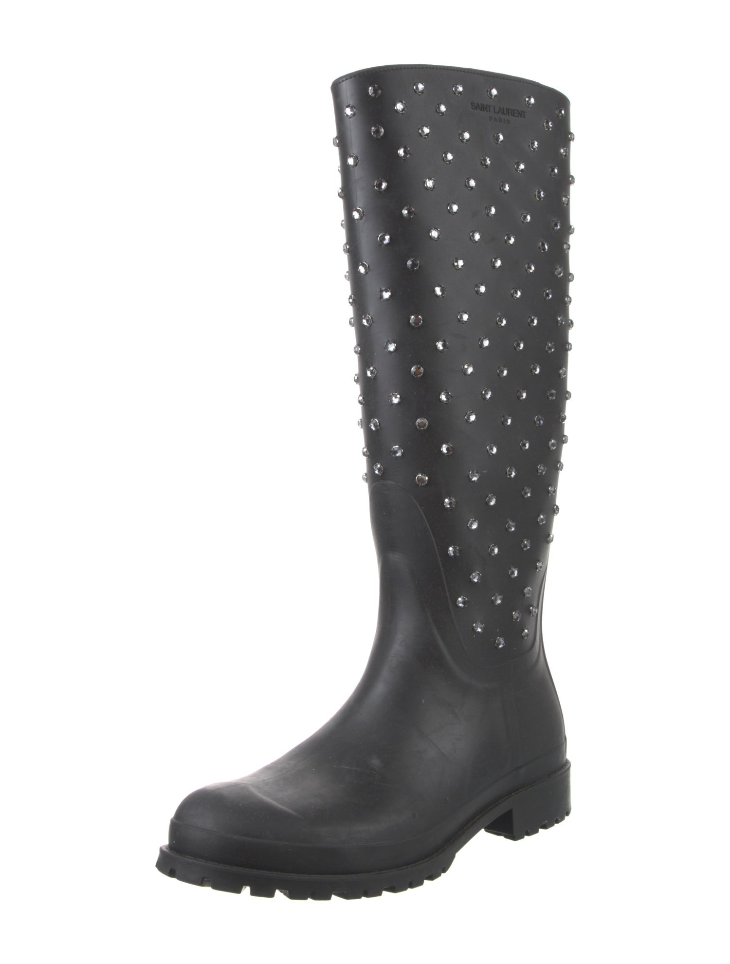 Saint Laurent Rubber Crystal Embellishments Rain Boots