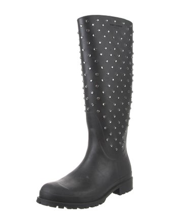 Saint Laurent Rubber Crystal Embellishments Rain Boots