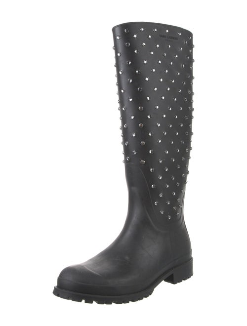Saint Laurent Rubber Crystal Embellishments Rain Boots