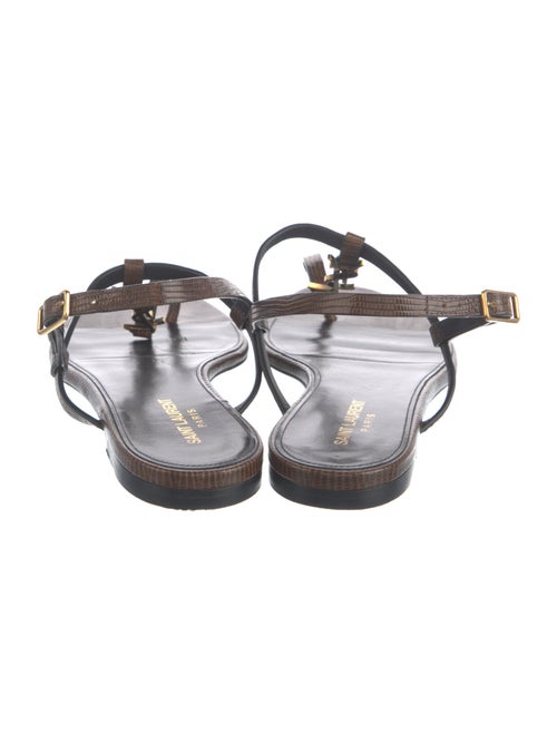 Saint Laurent Embossed Leather Crystal Embellishments T-Strap Sandals