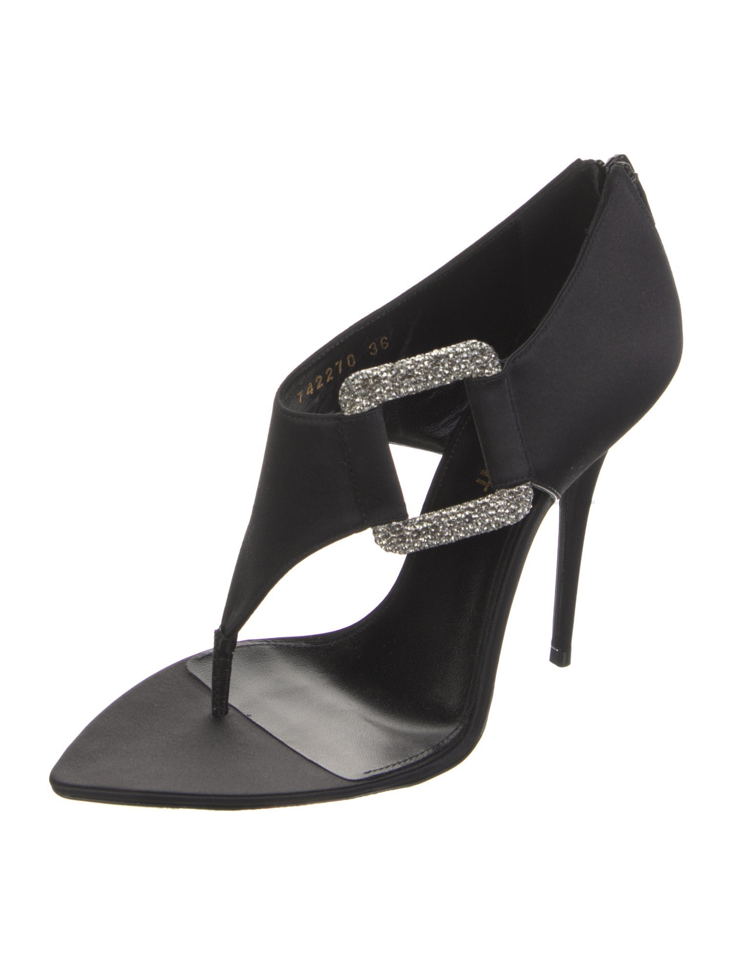 Saint Laurent Satin Crystal Embellishments T-Strap Sandals