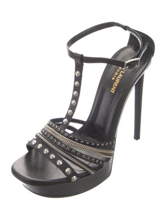 Saint Laurent Leather Chain-Link Accents T-Strap Sandals