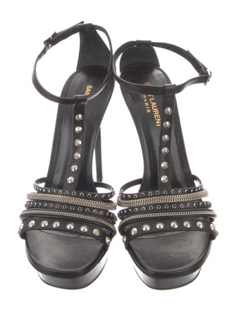 Saint Laurent Leather Chain-Link Accents T-Strap Sandals