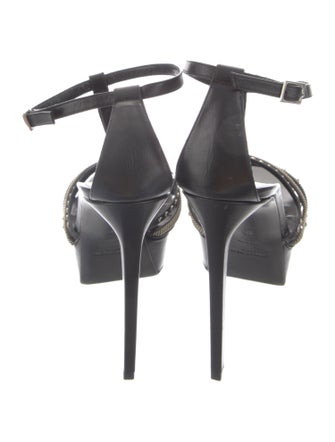 Saint Laurent Leather Chain-Link Accents T-Strap Sandals