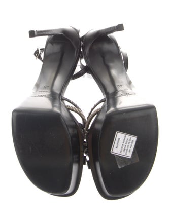 Saint Laurent Leather Chain-Link Accents T-Strap Sandals