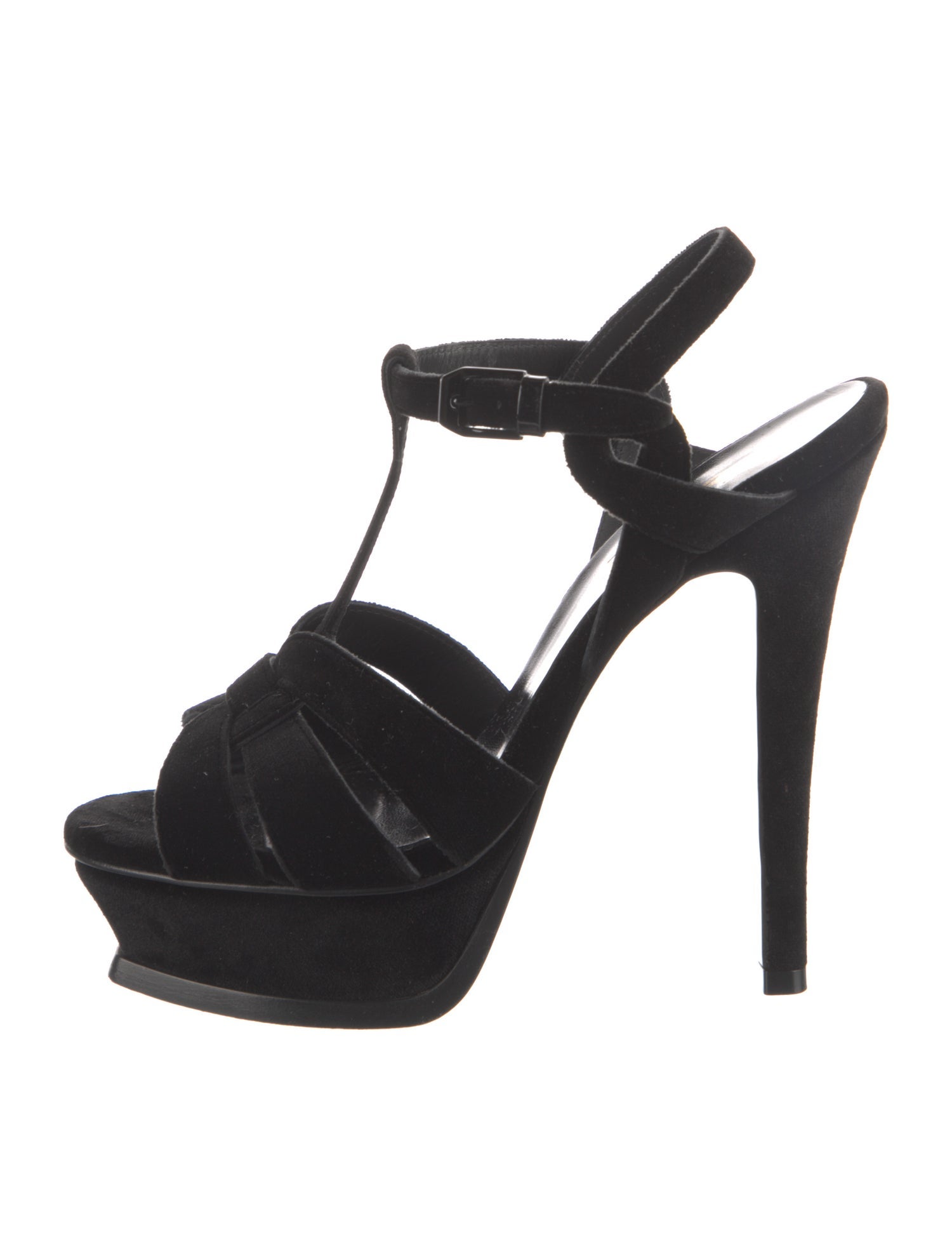 Saint Laurent Velvet Cutout Accent T-Strap Sandals