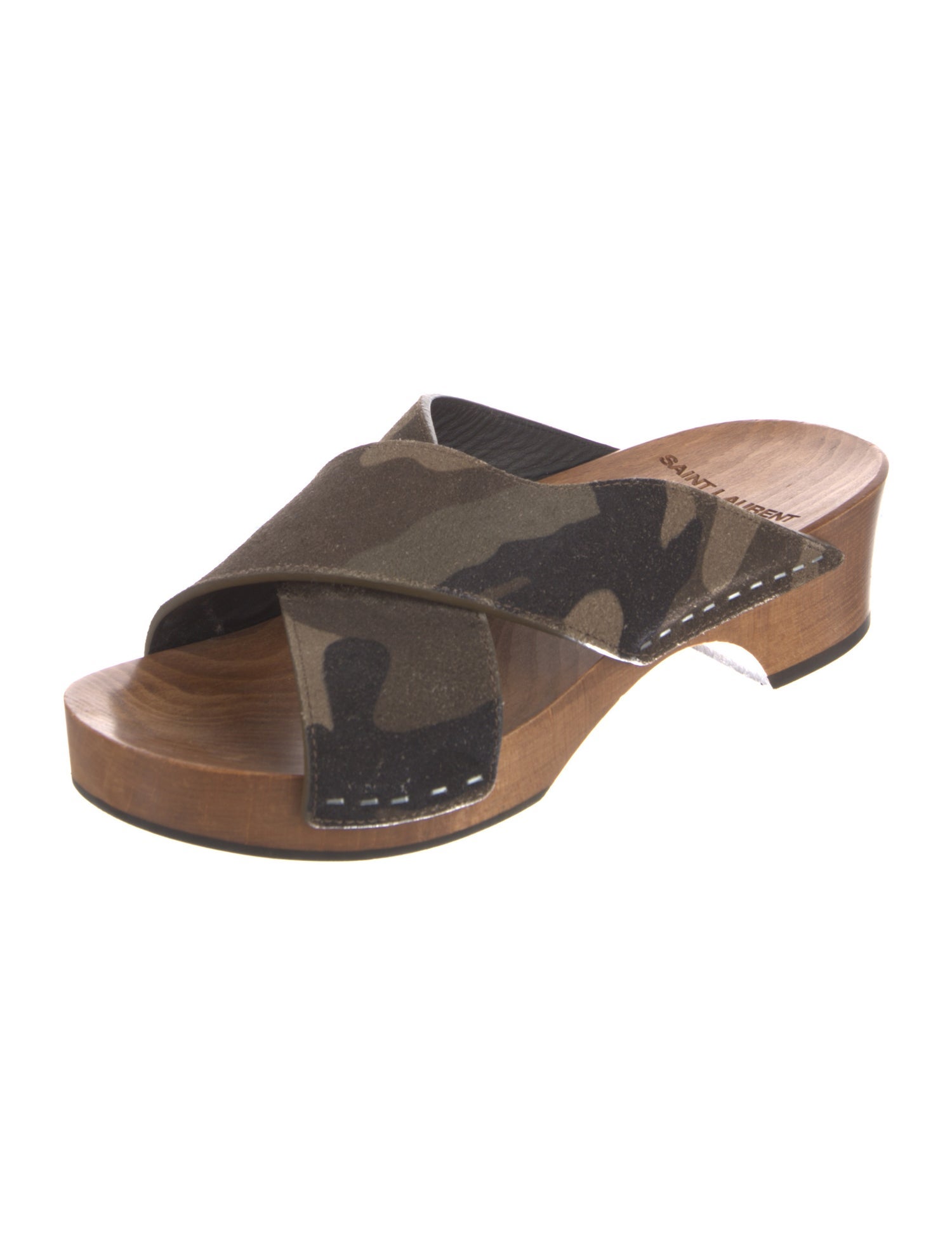 Saint Laurent Suede Camouflage Print Slides