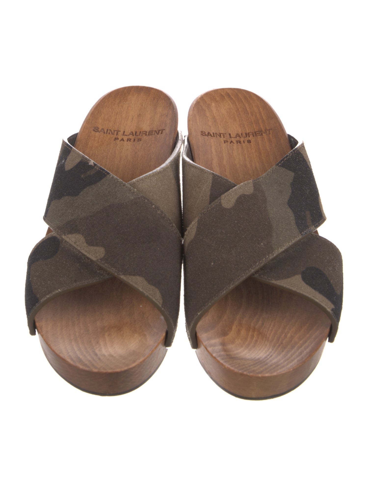 Saint Laurent Suede Camouflage Print Slides