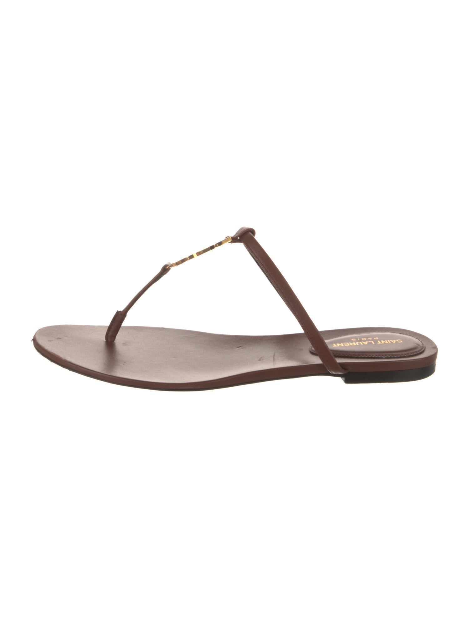 Saint Laurent Signature Logo Leather T-Strap Sandals
