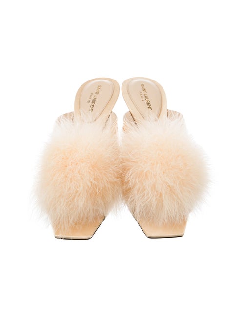 Saint Laurent Satin Feather Trim Slides