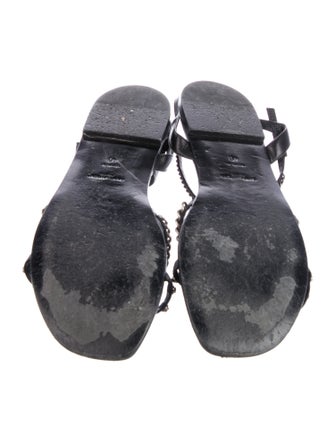 Saint Laurent Faux Pearl Accents Leather T-Strap Sandals