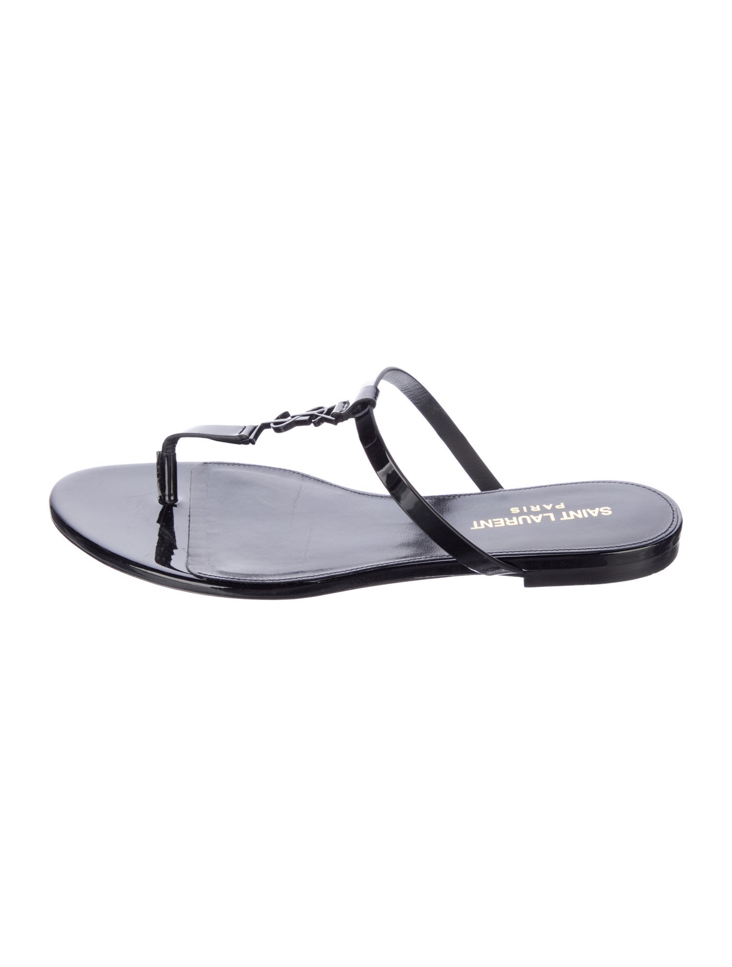Saint Laurent Chevron Leather T-Strap Sandals