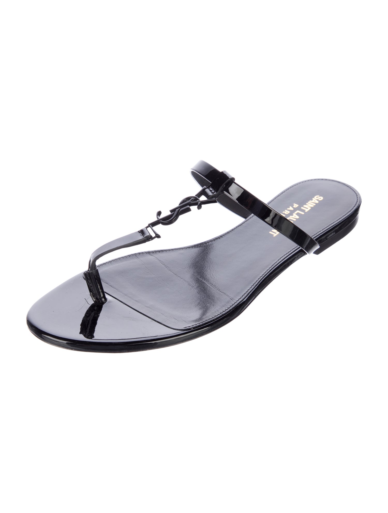 Saint Laurent Chevron Leather T-Strap Sandals
