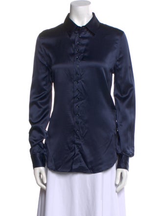 Saint Laurent Silk Long Sleeve Button-Up Top