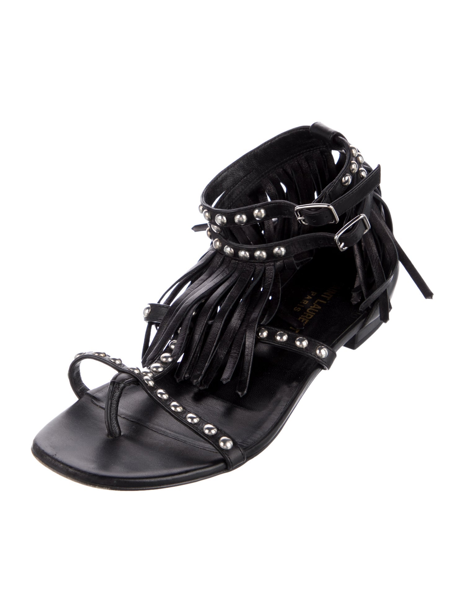 Saint Laurent Leather Studded Accents Gladiator Sandals